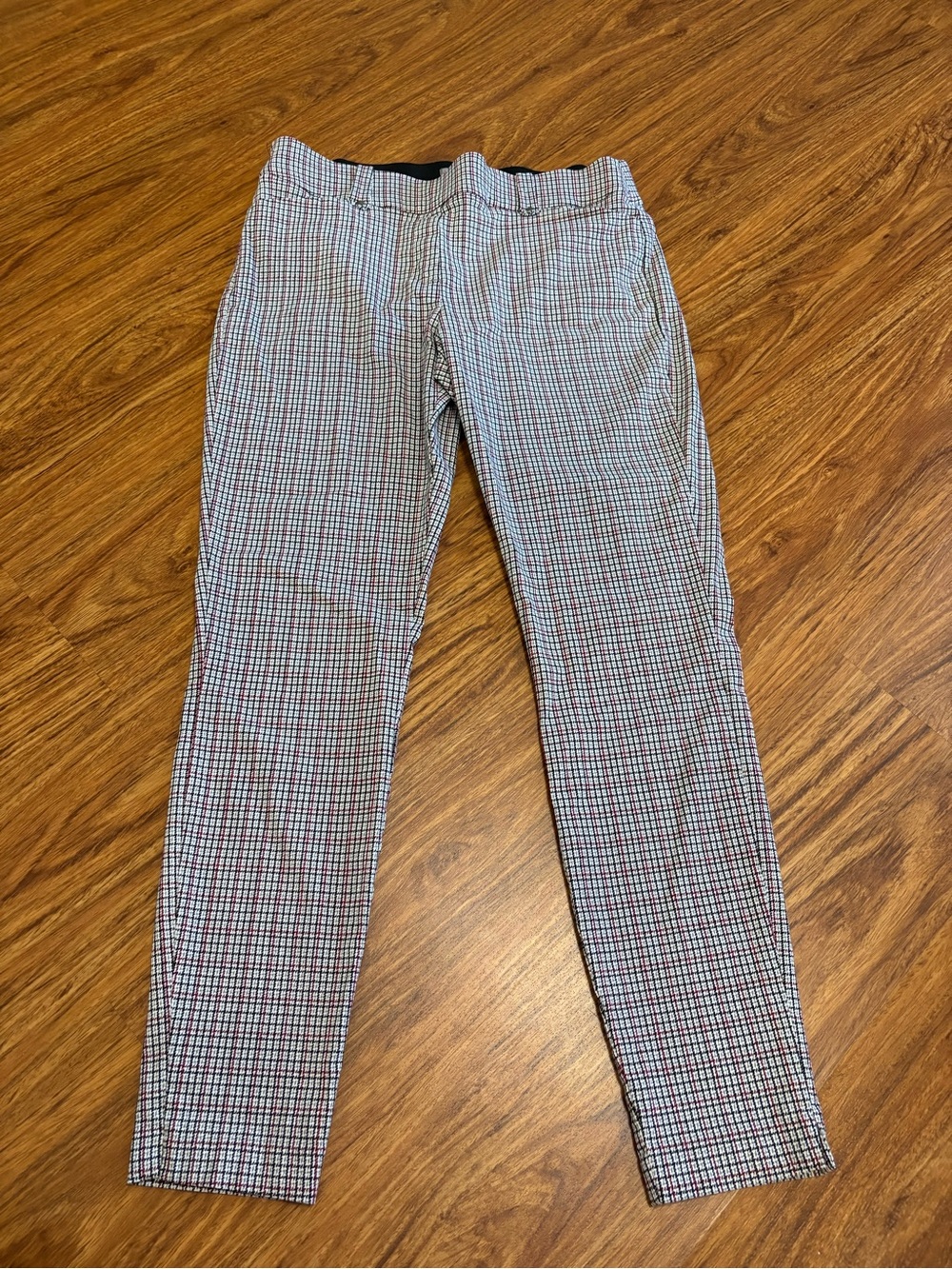 Maurices Black, White & Red Checkered Straight Leg Pants Stretchy Waist